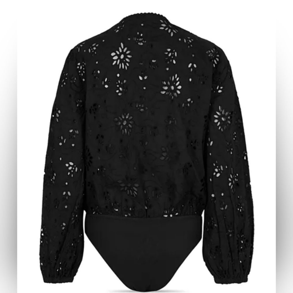 All Saints Black Amara Broderie Bodysuit, Eyelet Design, NWT, Size 6 - Picture 4 of 16